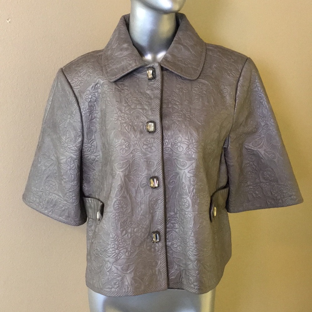 Peter Nygard Floral Embroidered Leather Jacket